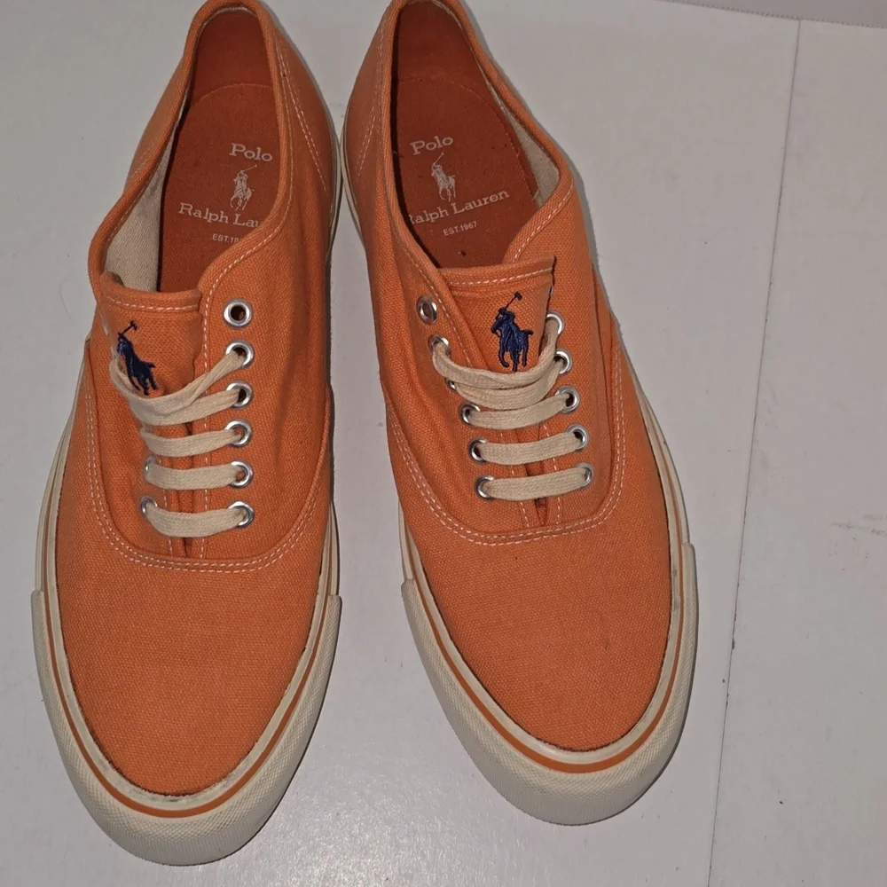 Vintage Polo by Ralph Lauren Men's Orange Canvas Sneakers Size 9.5